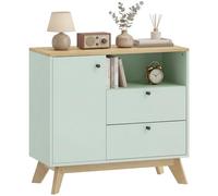 HOMCOM Credenza Soggiorno, Mobile con anta e 2 cassetti, vano aperto e ripiano regolabile, stile moderno, credenza, sala da pranzo e cucina, 80 x 35 x 76,3 cm, verde chiaro e rovere