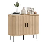 HOMCOM Credenza Vintage Credenza per soggiorno con 2 ante scorrevoli a tamburo e scomparti Credenza per cucina sala da pranzo 90x40x75 cm Rovere
