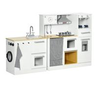 HOMCOM Cucina Giocattolo 2 Pezzi Bambini 3-6 Anni Bianca Color Legno | Utensili da Cucina, Luci ed Effetti Sonori Realistici, MDF e PP