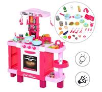 HOMCOM Cucina Giocattolo per Bambini con 38 Accessori Inclusi, Gioco con Luci e Suoni Realistici, 78x29x87cm, Rosa Aosom