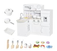 HOMCOM Cucina Giocattolo per Bambini in Legno con 14 Accessori, Forno, Lavandino, Frigo e Microonde, Età 3+ Anni, 86x64x84.5cm, Bianco e Argento Aosom