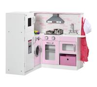HOMCOM Cucina Giocattolo per Bambini 3-6 Anni con Luci e Utensili da Cucina Realistici, in MDF e PP, 84x93.5x85 cm, Bianca e Rosa