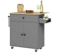 Homcom Cucina Isola con Ruote Ala Pieghevole 106X42X87 cm Gray and Oak