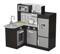 HOMCOM Cucina Giocattolo per Bambini in Legno con 14 Accessori, Forno, Lavandino, Frigo e Microonde, Età 3+ Anni, 86x64x84.5cm, Argento e Marrone