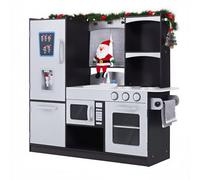 HOMCOM Cucina per bambini in legno dinette Gioco d'imitazione educativo completo di numerosi accessori e scomparti inclusi MDF pino 105 x 32 x 95 cm argento e nero