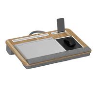 HOMCOM Cuscino per Laptop da 15.6" con Tappetino Mouse e Poggia Polsi, Supporto PC Portatile con Maniglia e Slot per Tablet e Smartphone, Rovere