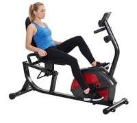 HOMCOM Cyclette con schienale, 8 livelli, resistenza magnetica, cyclette per casa, con volano, sedile regolabile, monitor LCD, cardiofrequenzimetro, supporto per telefono e ruote, rosso