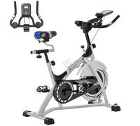 HOMCOM Cyclette da Casa con Resistenza Magnetica, Fitness Cyclette da Camera Professionale con Manubrio e Sella Regolabile, Monitor LCD e Volano 15kg, Supporto Fino a 180kg, Argento Nero