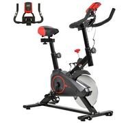 HOMCOM Cyclette da Casa con Resistenza Regolabile, Cyclette Professionale da Camera con Sella e Manubrio Regolabile, Monitor LCD, Sensore Battito Cardiaco Porta Celullare e Volano 6kg, Max.100kg