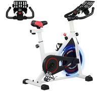 HOMCOM Cyclette da Casa con Resistenza Regolabile, Fitness Cyclette da Camera Professionale Silenzioso con Manubrio e Sella Regolabile, Vassoio Portaoggetti, Monitor LCD, Portabottiglie, Ruote, Bianco