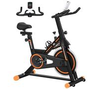 HOMCOM Cyclette da casa silenziosa da palestra per interni con display LCD, resistenza regolabile, manubrio e sedile regolabile, stazionario a casa, carico 120 kg, nero e arancione
