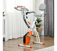 HOMCOM Cyclette Pieghevole 2 in 1, Resistenza Magnetica Regolabile 8 Livelli, Bici da Fitness con Sensore di Frequenza Cardiaca, Elastici per Braccia, Schermo LCD, Volano 2.5kg, Arancione Fai un allen