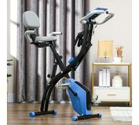 HOMCOM Cyclette Pieghevole 2 in 1, Resistenza Magnetica Regolabile 8 Livelli, Bici da Fitness con Sensore di Frequenza Cardiaca, Elastici per Braccia, Schermo LCD, Volano 2.5kg, Azzurro Fai un allenam