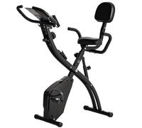 HOMCOM Cyclette Pieghevole 2 in 1, Resistenza Magnetica Regolabile 8 Livelli, Cyclette da Casa Silenziosa con Sensore di Frequenza Cardiaca, Elastici per Braccia, Schermo LCD, Volano 2.5kg, Nero
