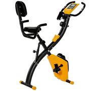 HOMCOM Cyclette Pieghevole 2 in 1, Resistenza Magnetica Regolabile 8 Livelli, Cyclette da Casa Silenziosa con Sensore di Frequenza Cardiaca, Elastici per Braccia, Schermo LCD, Volano 2.5kg, Giallo