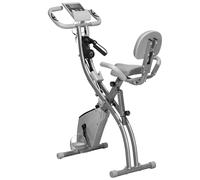 HOMCOM Cyclette Pieghevole 2 in 1, Resistenza Magnetica Regolabile 8 Livelli, Cyclette da Casa Silenziosa con Sensore di Frequenza Cardiaca, Elastici per Braccia, Schermo LCD, Volano 2.5kg, Grigio