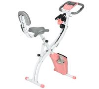 HOMCOM Cyclette Pieghevole 2 in 1, Resistenza Magnetica Regolabile 8 Livelli, Cyclette da Casa Silenziosa con Sensore di Frequenza Cardiaca, Elastici per Braccia, Schermo LCD, Volano 2.5kg, Rosa