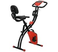 HOMCOM Cyclette Pieghevole 2 in 1, Resistenza Magnetica Regolabile 8 Livelli, Cyclette da Casa Silenziosa con Sensore di Frequenza Cardiaca, Elastici per Braccia, Schermo LCD, Volano 2.5kg, Rosso