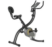 HOMCOM Cyclette Pieghevole Resistenza Regolabile su 16 Livelli, Bici da Spinning con Elastici per Braccia e Schermo LCD, Volano 6kg, 113x65x120cm, Nero Grigio
