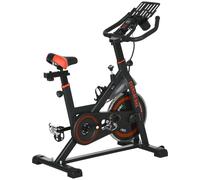 HOMCOM Cyclette da Casa, Fitness Cyclette da Camera Professionale con Manubrio e Sella Regolabile, Vassoio Portaoggetti, Monitor LCD, Portabottiglie, Volano 8kg e Ruote, Rosso