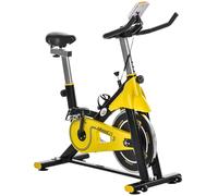 HOMCOM Cyclette regolabile in altezza Cyclette da interni con trasmissione a cinghia Display LCD Acciaio ABS Giallo+Nero 45,5 x 100 x 101-113 cm