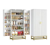 HOMCOM Credenza Cucina con 12 Portaspezie sulle Porte 58x29x119.5cm Bianco | Mobile Dispensa Moderno, Ripiani Regolabili, Gambe in Acciaio, Ante Beadboard, Mobile Cucina per Sala da Pranzo Soggiorno