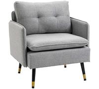 HOMCOM Divano 1 Posto in Tessuto Effetto Lino con Braccioli e Cuscini Imbottiti, Divanetto 1 Posto Moderno con Gambe in Acciaio, per Ufficio, Soggiorno, Salotto e Camera da Letto, 76x68x80cm, Grigio