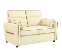 HOMCOM Divano 2 Posti Imbottito in Pelle Finta con Bordo a Contrasto Beige