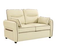 HOMCOM Divano 2 Posti Imbottito in Pelle Finta con Bordo a Contrasto, Divanetto da Salotto con Imbottitura Spessa, 2 Cuscini Rimovibile e Lavabile, Braccioli e Tasche Laterali, 136x81x90 cm, Beige