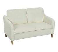 HOMCOM Divano 2 Posti Imbottito in Sherpa Traspirante con 2 Cuscini Rimovibile e Lavabile, Struttura in Legno di Eucalipto, Divanetto Salvaspazio con Braccioli, Soggiorno, Salotto, 137x69x82 cm, Crema