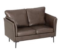 HOMCOM Divano 2 Posti Imbottito in Tessuto Effetto Pelle Traspirante con Braccioli Alti Curvi e Cuscini, Divanetto Salvaspazio Moderno per Soggiorno, Salotto e Studio, 137x72x88 cm, Marrone Scuro
