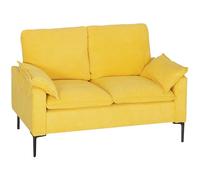 HOMCOM Divano 2 Posti Imbottito in Tessuto Spugna con Cuscini e Braccioli Imbottiti Rimovibili, Divanetto Moderno Salvaspazio con Gambe in Metallo per Soggiorno e Camera da Letto, 130x77x84 cm, Giallo