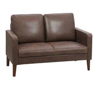 HOMCOM Divano 2 Posti Moderno con Rivestimento in Tessuto Effetto Pelle Traspirante e Gambe in Legno, 130x78x85 cm, Marrone Scuro Aosom Italy