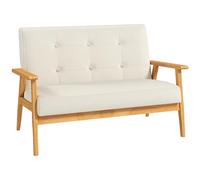 HOMCOM Divano 3 posti 115 cm, divano scandinavo con schienale imbottito, seduta imbottita e braccioli, gambe in legno di albero della gomma, per soggiorno, camera da letto, piccolo spazio, beige