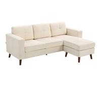 HOMCOM Divano 3 Posti Angolare a forma a L, Chaise Longue Reversibile E Effetto Velluto a Coste, 192x137x84 cm, Bianco e Crema Aosom Italy