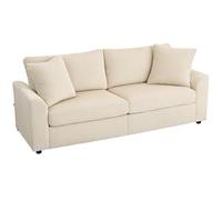 HOMCOM Divano 3 Posti con 2 Cuscini e Braccioli 212x80x88 cm Bianco Crema