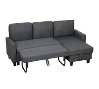HOMCOM Divano Letto 3 Posti con Chaise Longue Convertibile, Divano Angolare con Vano Portaoggetti, Cuscini Sfoderabili in Tessuto Effetto Lino, per Soggiorno Salotto, 197x129x85 cm, Grigio Scuro