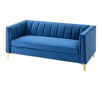 HOMCOM Divano 3 Posti con Imbottitura e Gambe Dorate, Divano in Velluto con Braccioli e Cuscino Sfoderabile, Blu