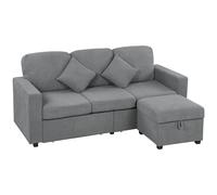 HOMCOM Divano 3 Posti con Pouf Contenitore Velluto a Coste 196x139x85 cm Grigio