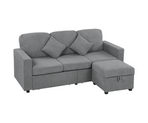 HOMCOM Divano 3 Posti con Pouf Contenitore Velluto a Coste 196x139x85 cm Grigio