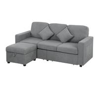 HOMCOM Divano 3 Posti in Velluto a Coste e Pouf Contenitore 196x139x85 cm Grigio