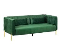 HOMCOM Divano 3 Posti Salvaspazio con Cuscini Imbottiti, Divano Moderno con Gambe in Acciaio e Tessuto Vellutato, 200x88x76 cm, Verde