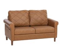 HOMCOM Divano a 2 posti, divano moderno, rivestito in PU, cuscino spesso, schienale con cuciture, seduta ampia, gambe in legno massello, per soggiorno, camera da letto e ufficio, 134 x 71 x 82 cm