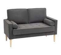 HOMCOM Divano a 2 posti moderno in velluto 127 cm, spessi cuscini a molle, gambe in legno di gomma, 2 cuscini e seduta imbottita, panca a 2 posti per soggiorno, camera da letto, piccoli spazi, grigio