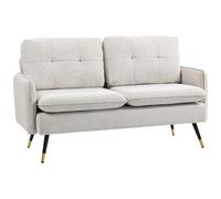 HOMCOM Divano a 2 posti rivestito in lino, divano da soggiorno, 139 cm, con cuscini braccioli e gambe in acciaio per camera da letto ufficio, carico 240 kg crema