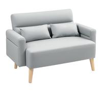 HOMCOM Divano a 2 posti rivestito in similpelle divano da soggiorno da 117 cm con braccioli imbottiti spessi schienale a costine e gambe in legno per camera da letto soggiorno grigio