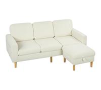 HOMCOM Divano a 3 posti con poggiapiedi in velluto a coste 192 cm, design moderno, sgabello portaoggetti, cuscini a molle, seduta e schienale imbottiti, per soggiorno, camera da letto, ufficio, beige