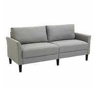 HOMCOM Divano a 3 posti in stile contemporaneo Sedute ampie e profonde Braccioli curvi Gamba affusolata Legno di Hevea Poliestere nero Grigio chiaro