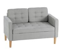 HOMCOM Divano a Due Posti con Contenitore, Impunture a Bottoni, Cuscini, Legno di Gomma, 117x62x78cm, Grigio Chiaro Aosom Italy