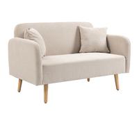 HOMCOM Divano a Due Posti, Design Moderno, Include 2 Cuscini, Gambe in Legno, 130 x 70 x 80 cm, Crema